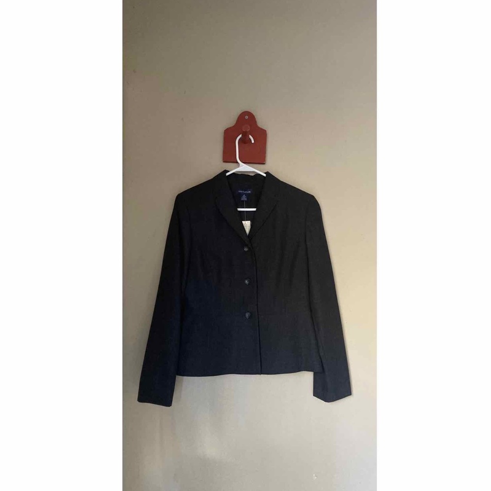 Ann Taylor Dark 100% Wool Grey Blazer 8 NWT
